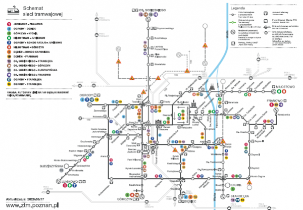 schemat sieci tramwajowej od 17 sierpnia 2022
