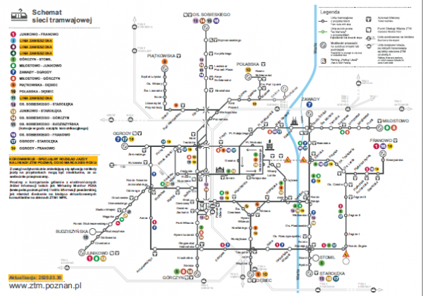 Schemat linii tramwajowych od 30 marca 2020