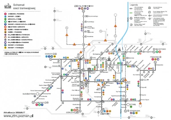 schemat sieci tramwajowej obowiazujacy od 17 sierpnia 2020r.