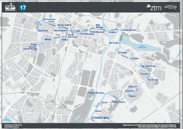 schemat trasy linii tramwajowej nr 17 w dniach 23 24.11.2019