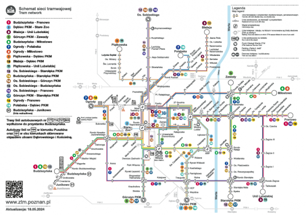 schemat sieci tramwajowej od 18 maja 2025