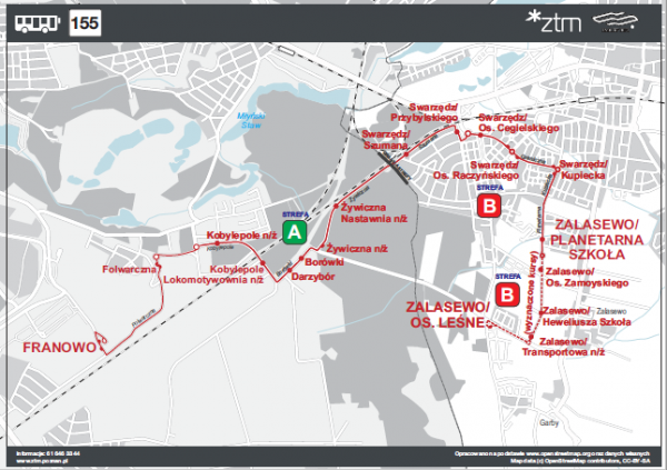 schemat trasy linii nr 155 od 23 marca 2020r.