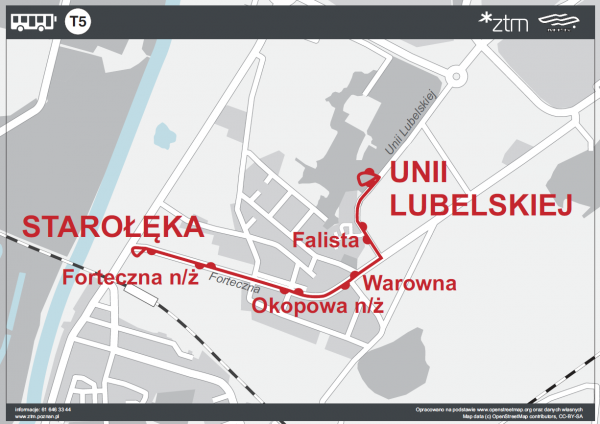 schemat trasy linii nr T5 od 26.06.2021