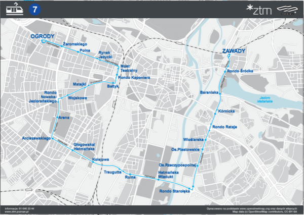 Schemat linii tramwajowej nr 7 obowiazujacy od 18 maja 2020