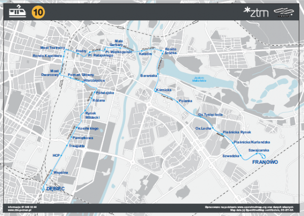 schemat trasy linii tramwajowej nr 10 od 17 sierpnia 2020r
