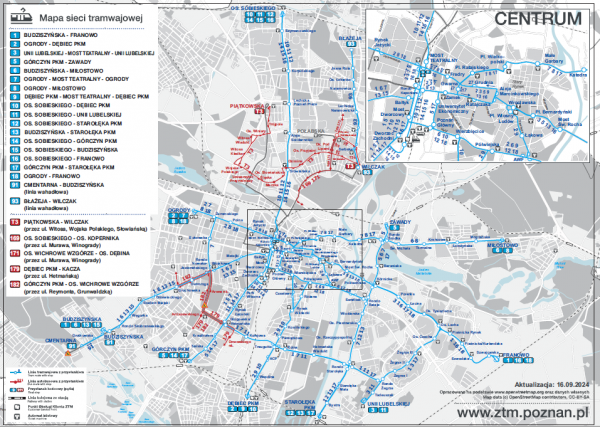 mapa sieci tramwajowej od 16.09.2024