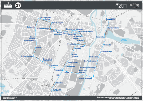 schemat trasy linii tramwajowej nr 27 w dniach 23 24.11.2019