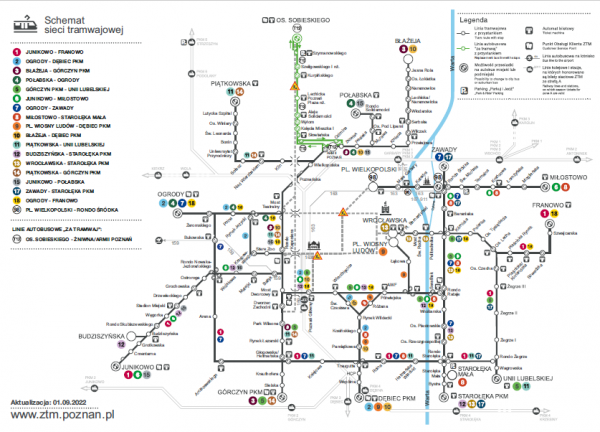 schemat sieci tramwajowej od 1 wrzesnia 2022