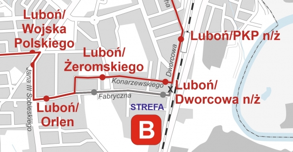 objazd dla linii nr 610 w Luboniu