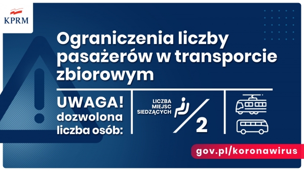 banner Rzadu RP dotyczacy ograniczenia liczby pasazerow w transporcie publicznym od 25 marca do 11 kwietnia 