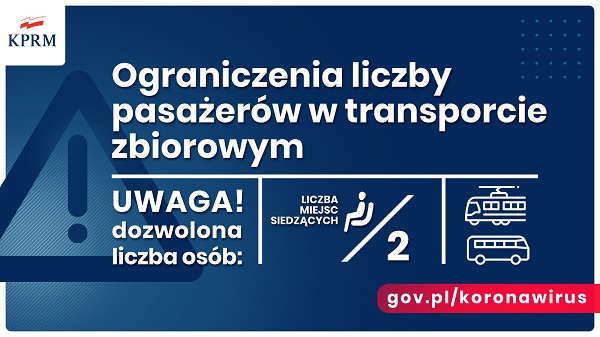 banner Rzadu RP dotyczacy ograniczenia liczby pasazerow w transporcie publicznym od 25 marca do 11 kwietnia2