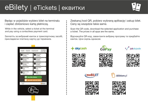 naklejka informacyjna dotyczaca sprzedazy biletow jednorazowych i krotkookresowych w formie elektronicznej