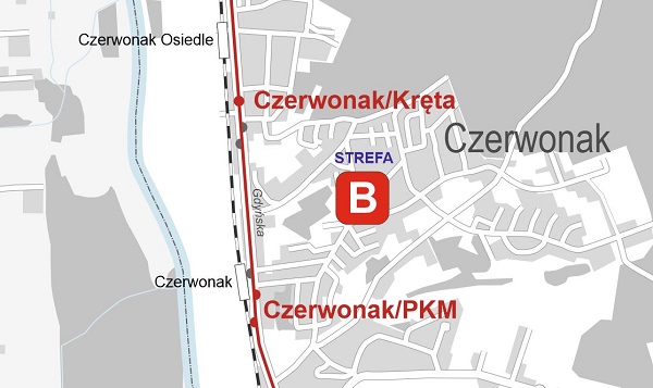 schemat przedstawiajacy zmiane lokalizacji przystankow komunikacji zbiorowej w Czerwonaku z powodu przebudowy ulicy Gdynskiej2