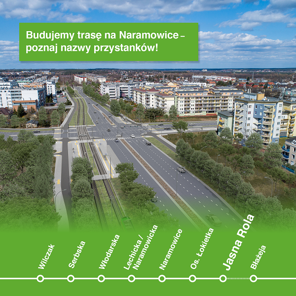 wizualizacja przedstawiajaca nazwy przystankow na trasie tramwajowej na Naramowice prezentacja przystanku Jasna Rola n