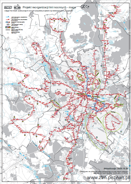 Projekt reorganizacji linii nocnych mapa