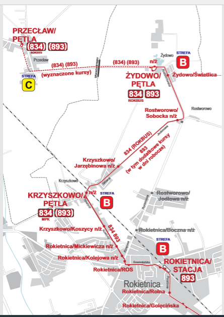 Rokietnica schemat trasy linii autobusowych