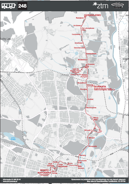 Schemat przedstawia trase autobusu nr 248 od 1.02.2020