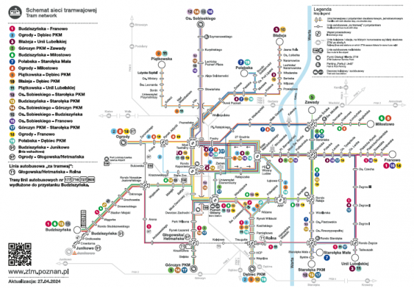 schemat sieci tramwajowej od 27 kwietnia 2024