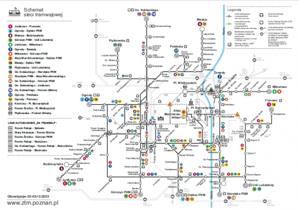 schemat linii tramwajowych w dniach 2 i 3 grudnia 2023r.