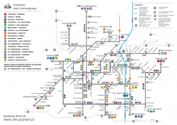 Schemat sieci tramwajowej 25 stycznia