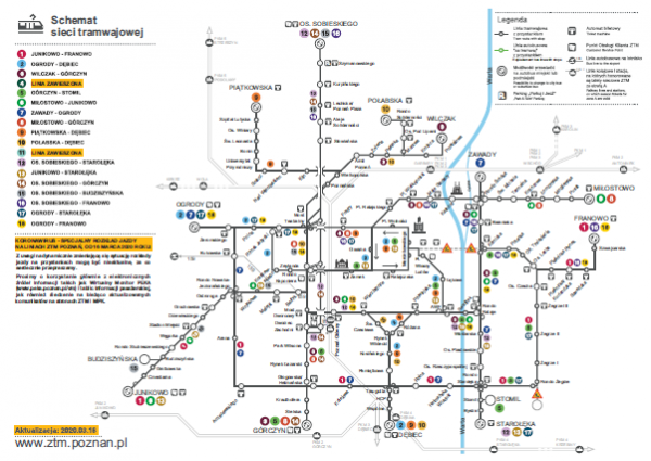 schemat linii tramwajowych od 16 marca 2020