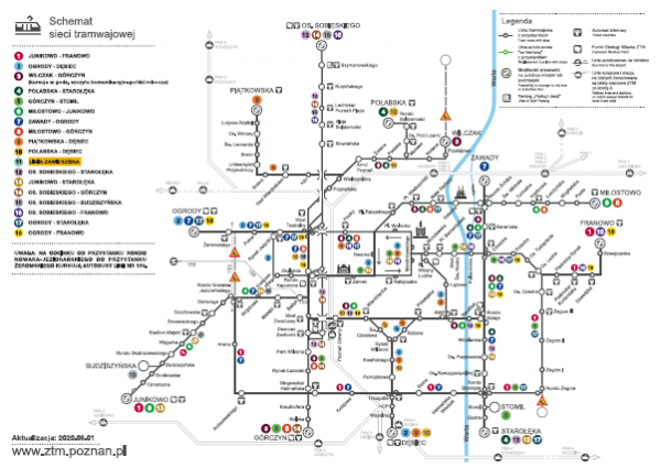 schemat sieci tramwajowej obowiazujacy od 1 czerwca 2021