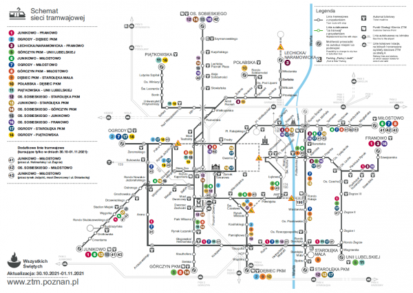 Schemat sieci tramwajowej Wszystkich Swietych 30.10 1.11