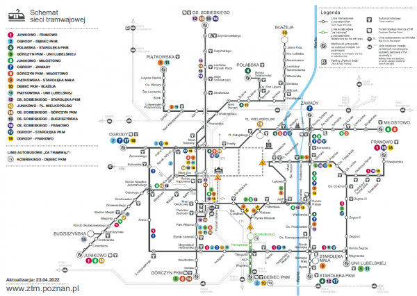 schemat linii tramwajowych od obowiazujacy od 23 kwietnia 2022