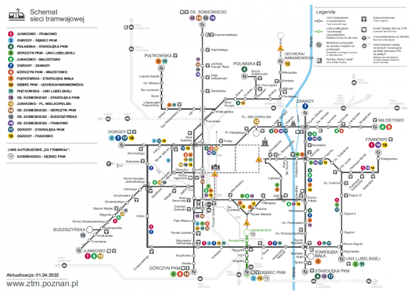 schemat sieci tramwajowej obowiazujacy od 1 kwietnia 2022