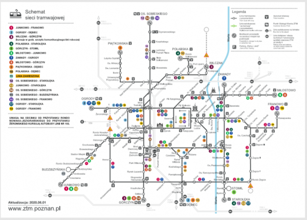 Schemat sieci tramwajowej od 1 czerwca2