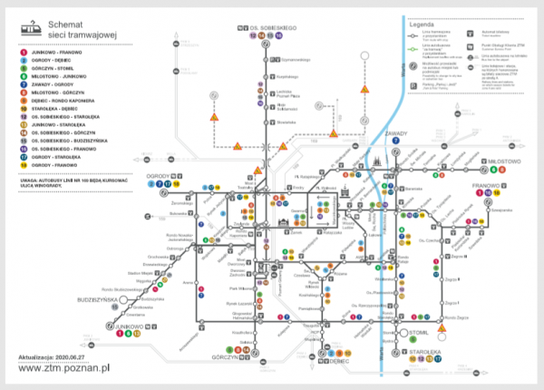 Schemat linii tramwajowych