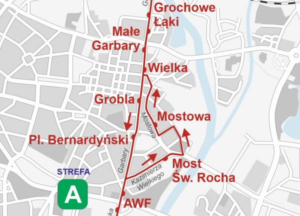 trasa objazdu dla linii autobusowych nr 174 176 190 i 603 w centrum Poznania