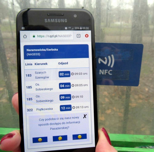 Rzeczywisty rozklad jazdy na smartfonie przez NFC