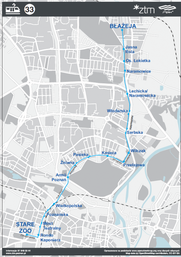 schemat trasy linii numer 33 w dniu 23 kwietnia 2022