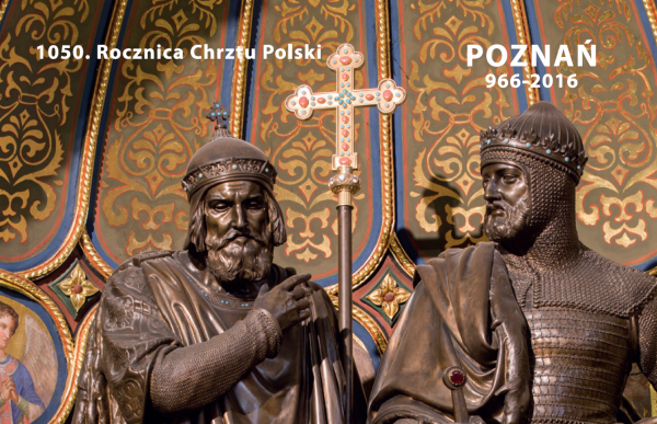 zdjecie prezentuje pomnik pierwszych wladcow Polski ks2. Mieszka I i krola Boleslawa Chrobrego w Zlotej Kaplicy Katedry Poznanskiej