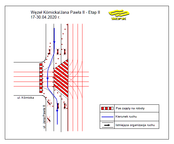 schemat organizacji ruchu przy skrzyzowaniu ulicy Jana Pawla II i Kornic...