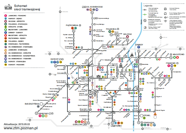 schemat sieci tramwajowej ZTM od 2.09.2019