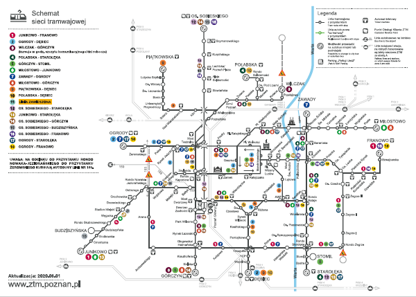 schemat sieci tramwajowej obowiazujacy od 1 czerwca 2022