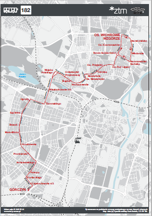 schemat trasy linii nr 182 od 4 listpada 2019