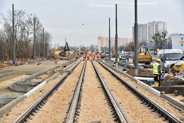 Trasa tramwajowa przy ul. Unii Lubelskiej na półmetku