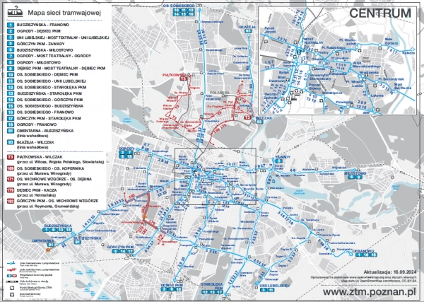 Mapa sieci tramwajowej od 16 września 2024