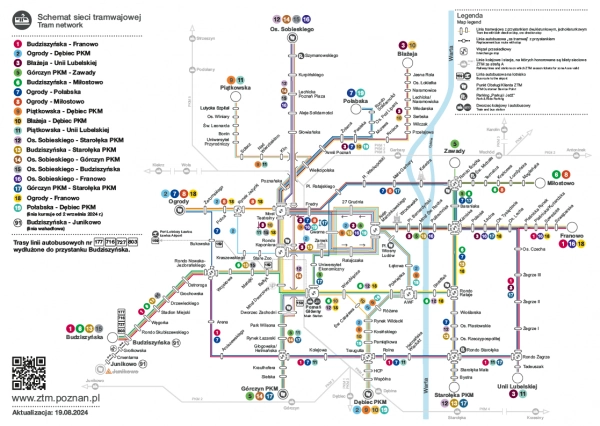 Schemat sieci tramwajowej od 19 sierpnia 2024