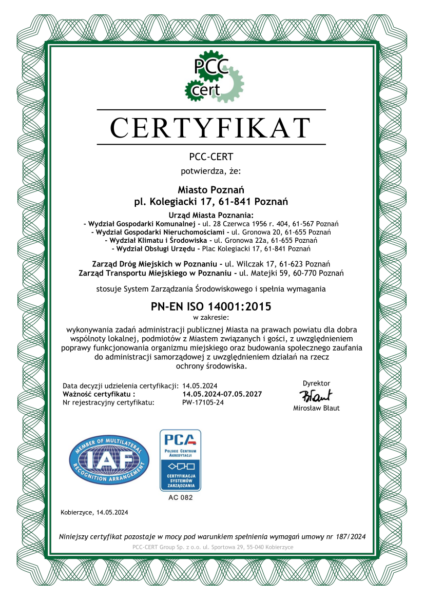 Certyfikat PN-EN ISO 14001:2015