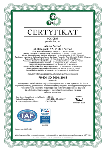 Certyfikat PN-EN ISO 9001:2015