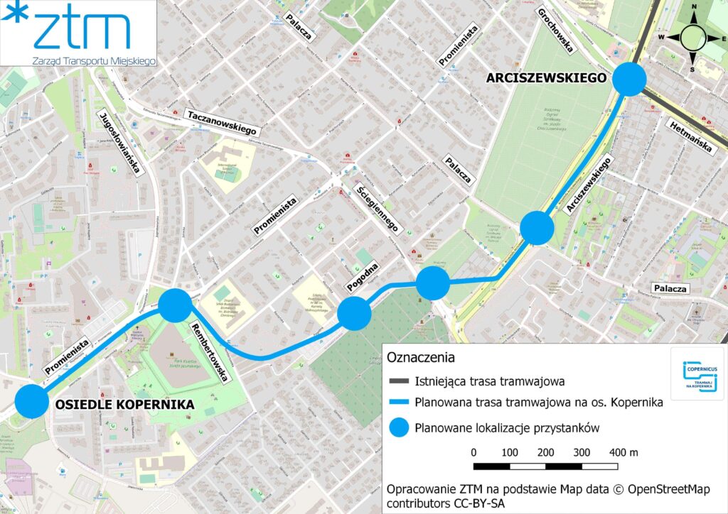 Tramwaj na Kopernika cała trasa