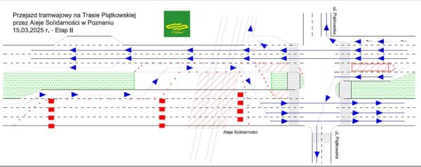 Mapa przejazdu tramwajowego przez Aleje Wielkopolskie od 15 marca